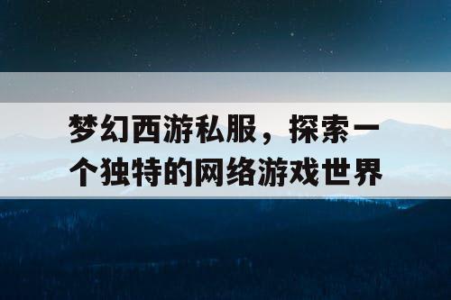 梦幻西游私服，探索一个独特的网络游戏世界