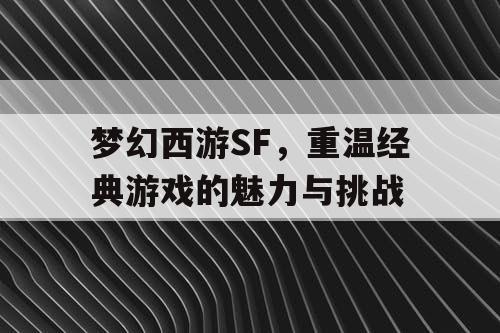 梦幻西游SF，重温经典游戏的魅力与挑战