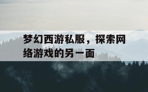 梦幻西游私服，探索网络游戏的另一面