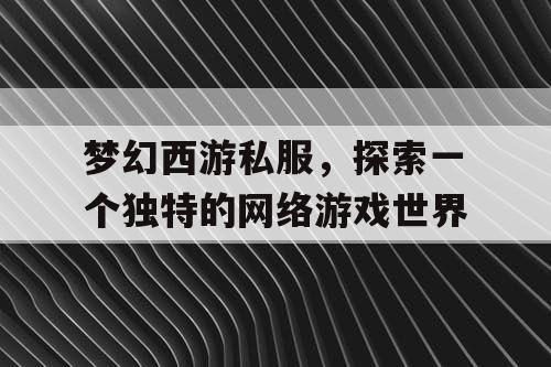 梦幻西游私服，探索一个独特的网络游戏世界