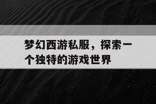 梦幻西游私服，探索一个独特的游戏世界