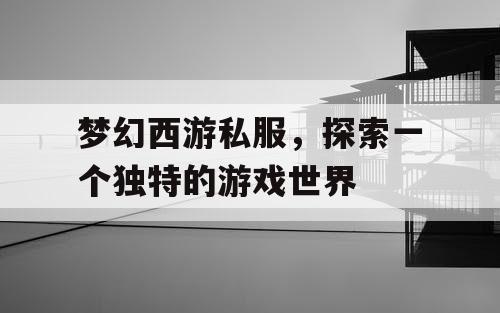 梦幻西游私服，探索一个独特的游戏世界