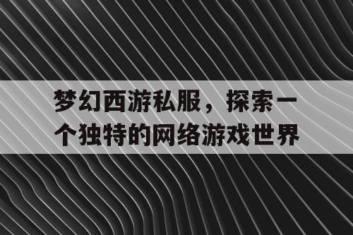 梦幻西游私服，探索一个独特的网络游戏世界