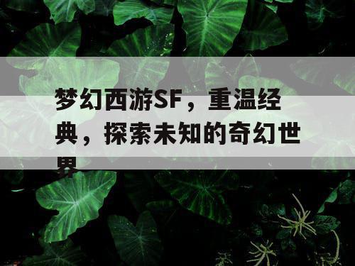 梦幻西游SF，重温经典，探索未知的奇幻世界