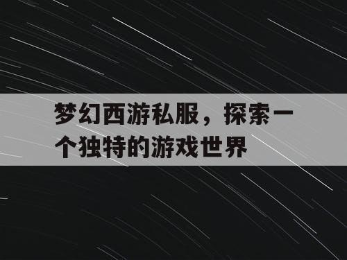 梦幻西游私服，探索一个独特的游戏世界