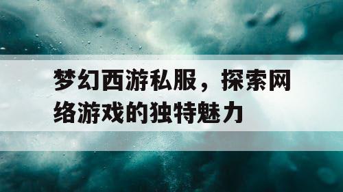 梦幻西游私服，探索网络游戏的独特魅力